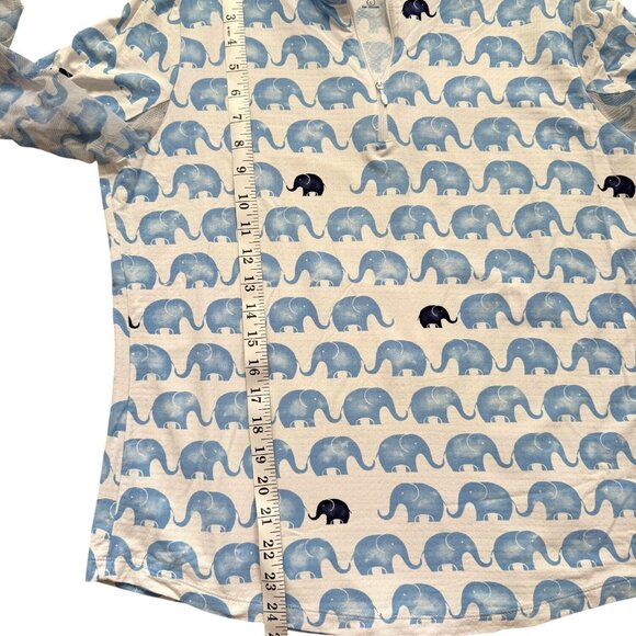 IBKUL Womens Top Long Sleeve Elephant White Blue 1/4 Zip UPF Sun Shirt Size L - Picture 6 of 6